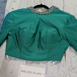 Rachel Allan Teal Jeweled Crop Blazer